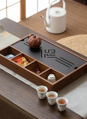 日式多功能储水茶盘干泡盘家用简约功夫茶具收纳盒茶台竹制托盘