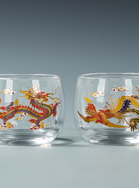 龙凤呈祥玻璃杯变色主人杯品茗杯家用功夫茶具茶杯个人专用喝茶杯