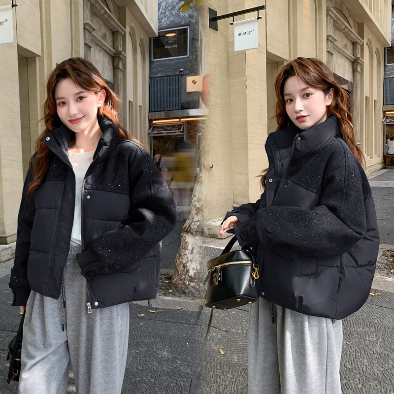 韩系立领亮片拼接羽绒棉服女2025冬季新款短款保暖高级感棉衣外套,女装/女士精品,棉衣/棉服,淘宝优惠券,粉丝福利购,淘宝优惠卷