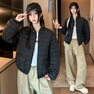 百搭纯色简约气质通勤保暖外套潮 修身 秋冬季 女士轻薄羽绒棉服短款