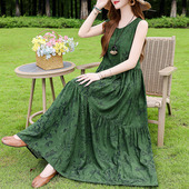 超长款 法式 宽松大码 2025新款 棉绸碎花背心裙子 高级感连衣裙女夏季