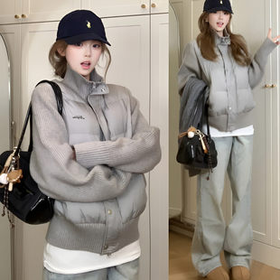 针织拼接棉服女款2026新款冬季加厚棉袄夹棉高级感棉衣外套超好看