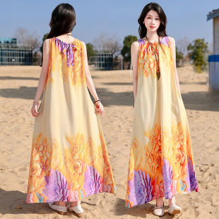 背心裙 气质超好看无袖 波西米亚长裙油画棉绸连衣裙女2026夏季 新款