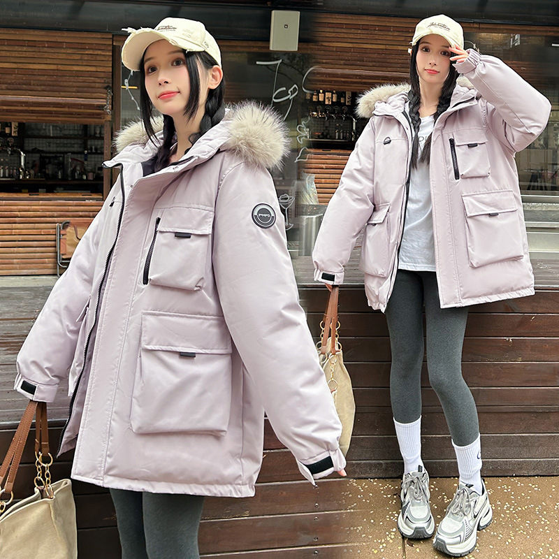 新款大毛领工装派克学生装羽绒棉服女时尚棉袄加厚保暖棉衣外套潮