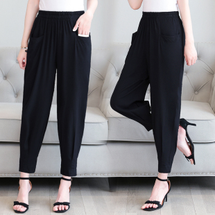 休闲九分裙裤 棉绸阔腿裤 子人造棉宽松跳舞裤 中年妈妈裤 夏 2025新款