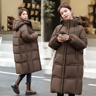 新款 面包服冬季 过膝外套潮 百搭连帽加厚羽绒棉服女宽松中长款 大码