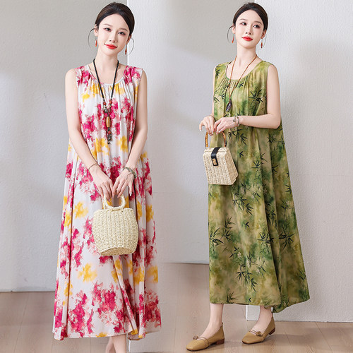 碎花棉绸睡裙外穿连衣裙女士夏季