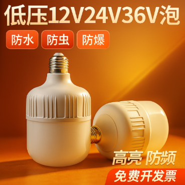 12vled灯24v36v48v低压灯泡e27螺口交直流工地电瓶太阳能节能灯