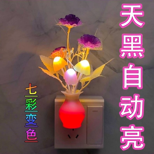 光控感应LED小夜灯节能黑夜自动亮房间七彩灯插电儿童睡眠壁灯