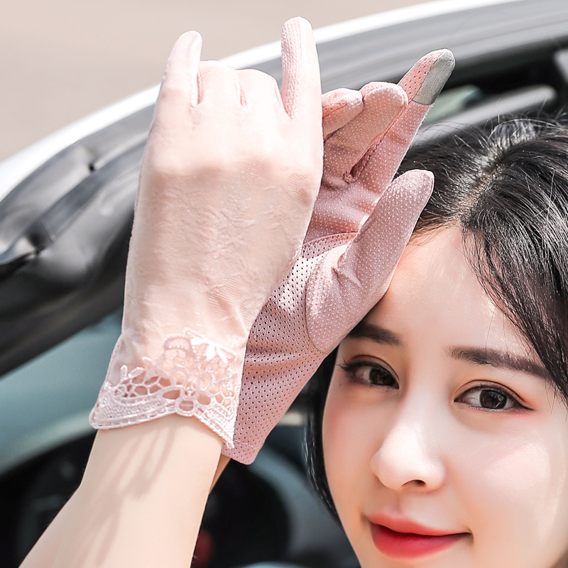 蕾丝手套女夏天防晒紫外线户外触屏透气五指防滑开车骑行薄款袖套