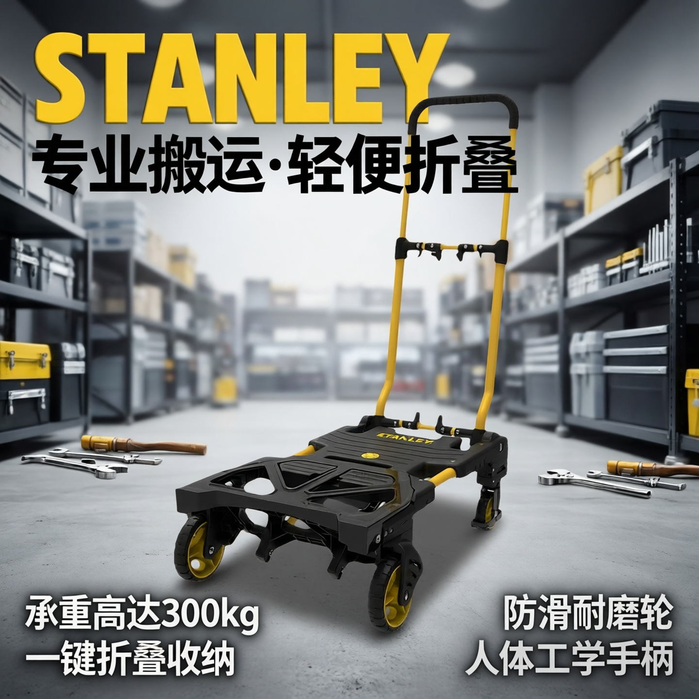 史丹利工具车小推车折叠工具箱手拉车家用移动拉货搬运手推平板车