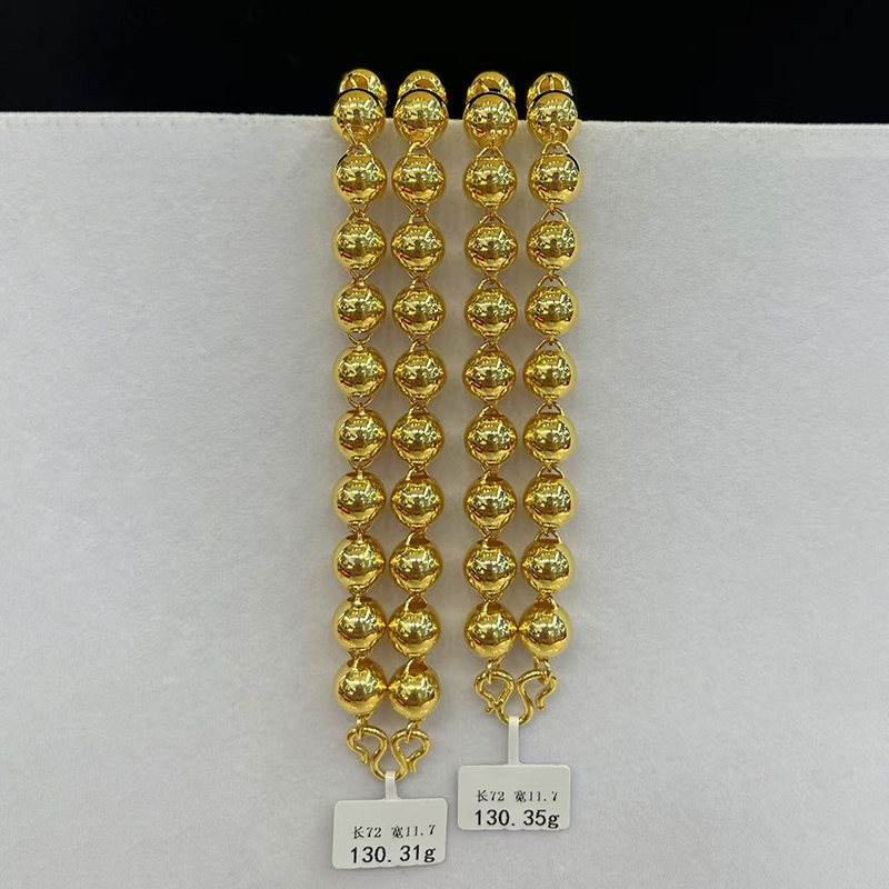 深圳水贝光珠黄金项链男款足金999转运珠霸气男士M扣大金链子