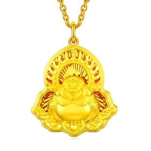 深圳水贝黄金笑佛吊坠男女999足金火焰弥勒佛挂坠纯金佛公送礼