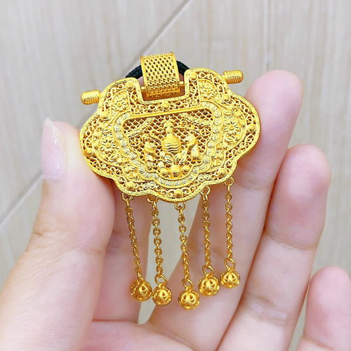 深圳水贝状元及第花丝黄金吊坠锁包足金999天子门生流苏挂坠送礼