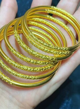 深圳水贝古法卷草纹黄金手镯足金999实心镯子国潮复古送女友爱人