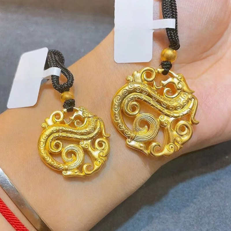 深圳水贝古法999足金生肖龙传承挂坠升龙团佩实心吊牌纯金吊坠