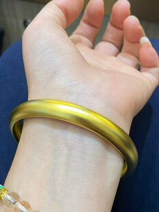 深圳水贝古法黄金手镯泥鳅背足金999内心经金镯子扁款宽版送老婆