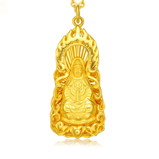 深圳水贝黄金永保平安吊坠999足金火焰观音挂坠纯金菩萨送礼