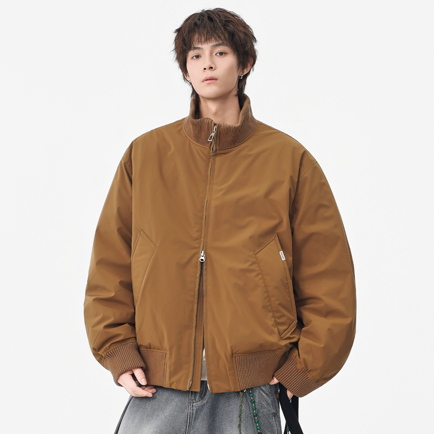 秋冬美式宽松日系复古立领羽绒服