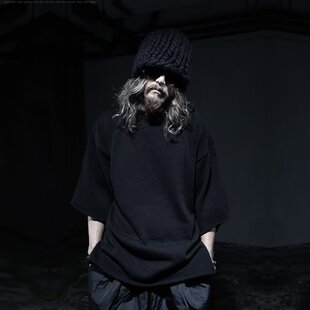 原创潮牌山本风格 暗黑男士宽松长衣圆领个性卷边T恤短袖卫衣衣服