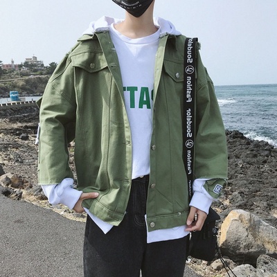 假两件秋冬韩版连帽学生牛仔夹克