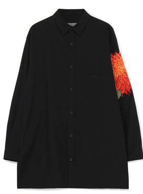 暗黑宽松男 百搭宽松 22SS 刺绣 红色大理花 花卉 长袖衬衫 新款