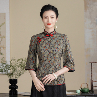 春秋国风新中式改良旗袍式上衣女2025新款短款复古中年女日常妈妈