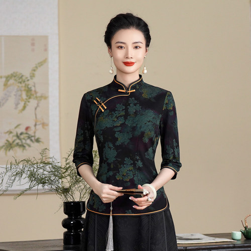 春秋改良新中式旗袍小上衣复古国风日常中年妈妈汉服唐装外套小衫