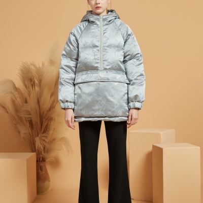 高端银灰色竹纹国风短款超厚白鹅绒羽绒服女