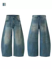 Black Donkey Street Style Dirty Fit Splatter Ink Loose Scimitar Pants Men's 2025 Autumn and Winter American Retro Jeans