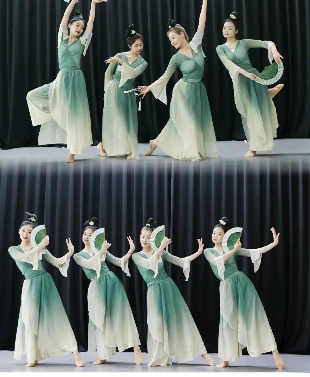醉清波汉唐舞蹈儿童古典折扇舞绿罗裙民族舞演出服飘逸纱衣舞蹈服