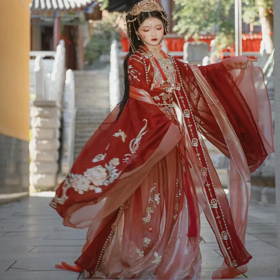 汉服女重工改良刺绣大袖衫齐腰吊汉服半身裙