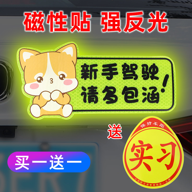 实习期车贴汽车磁吸防水防晒女司机专用新手上路标志提示反光贴纸