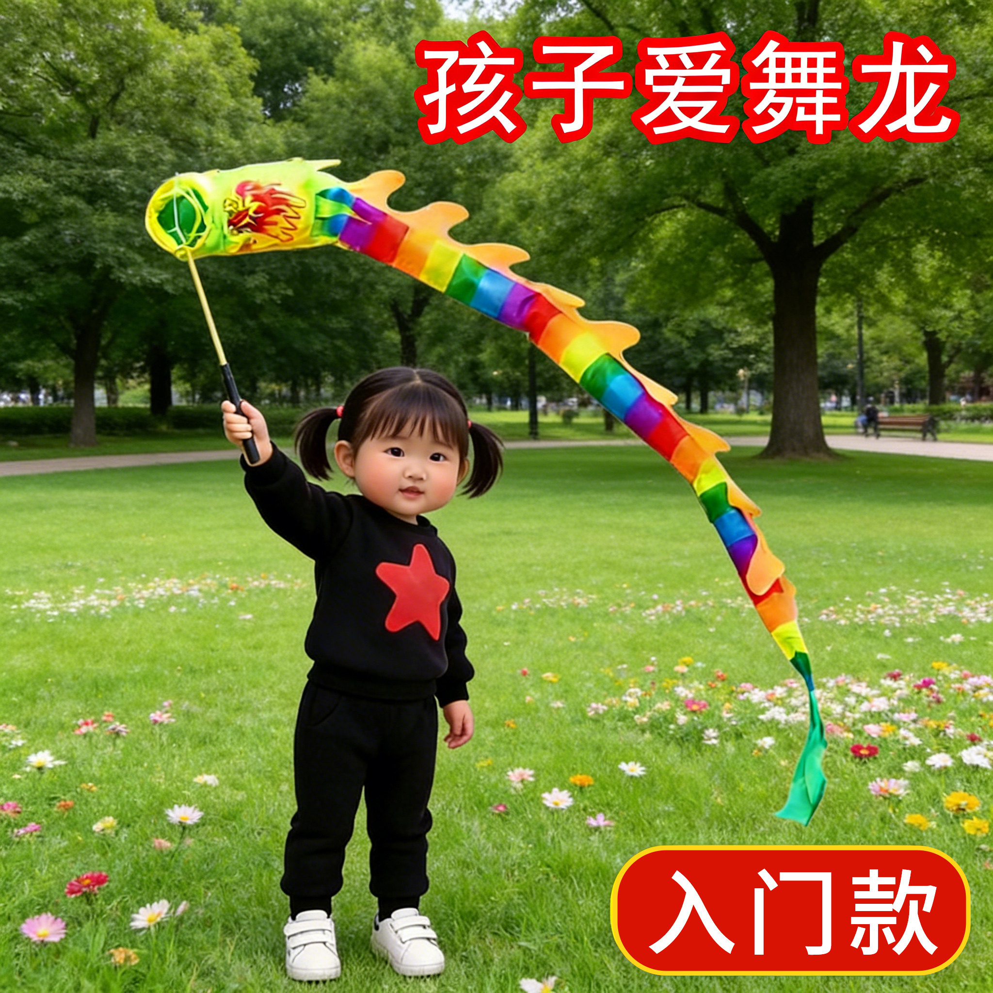 舞龙彩带杆甩广场健身表演道具图片