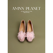 AMNN 仙女风配裙子一脚蹬豆豆鞋 玫瑰花朵气质浅口单鞋 女2025新款