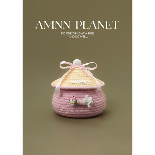 AMNN 原创蝴蝶结腊肠狗收纳筐2026新款可爱桌面杂物零食带盖储物