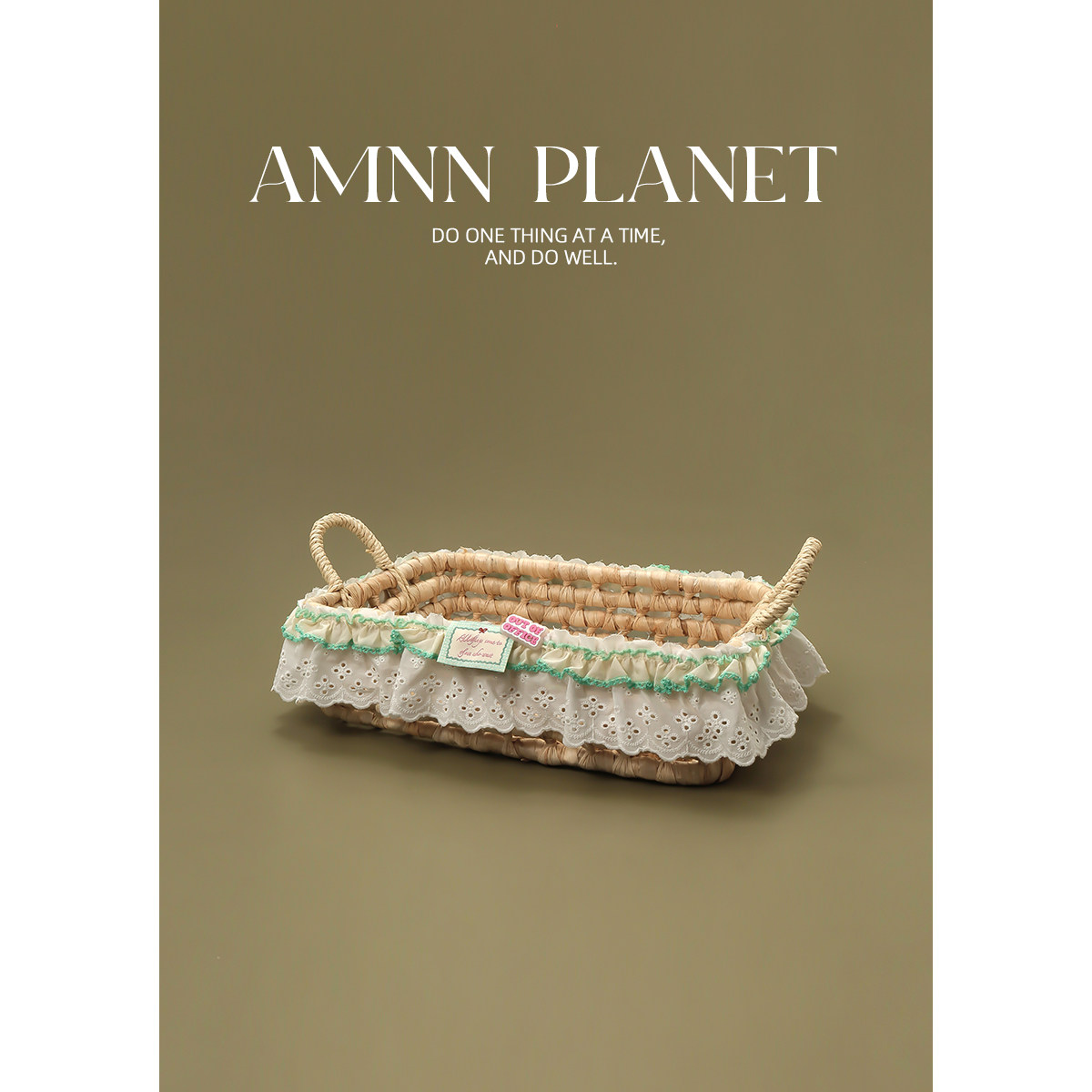 AMNN  可爱小清新蕾丝布艺花边收纳筐创意小众桌面杂物化妆品储物
