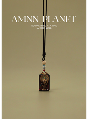 AMNN 复古黑檀木吊坠项链小众民族风衣服配饰长款平安牌挂饰礼品