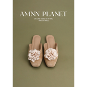 AMNN 外穿配裙子仙女凉拖 女2025新款 法式 方头复古山茶花朵半拖鞋