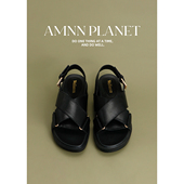 黑色厚底真皮交叉带凉鞋 女2025新款 软底外穿时尚 AMNN 平底罗马鞋