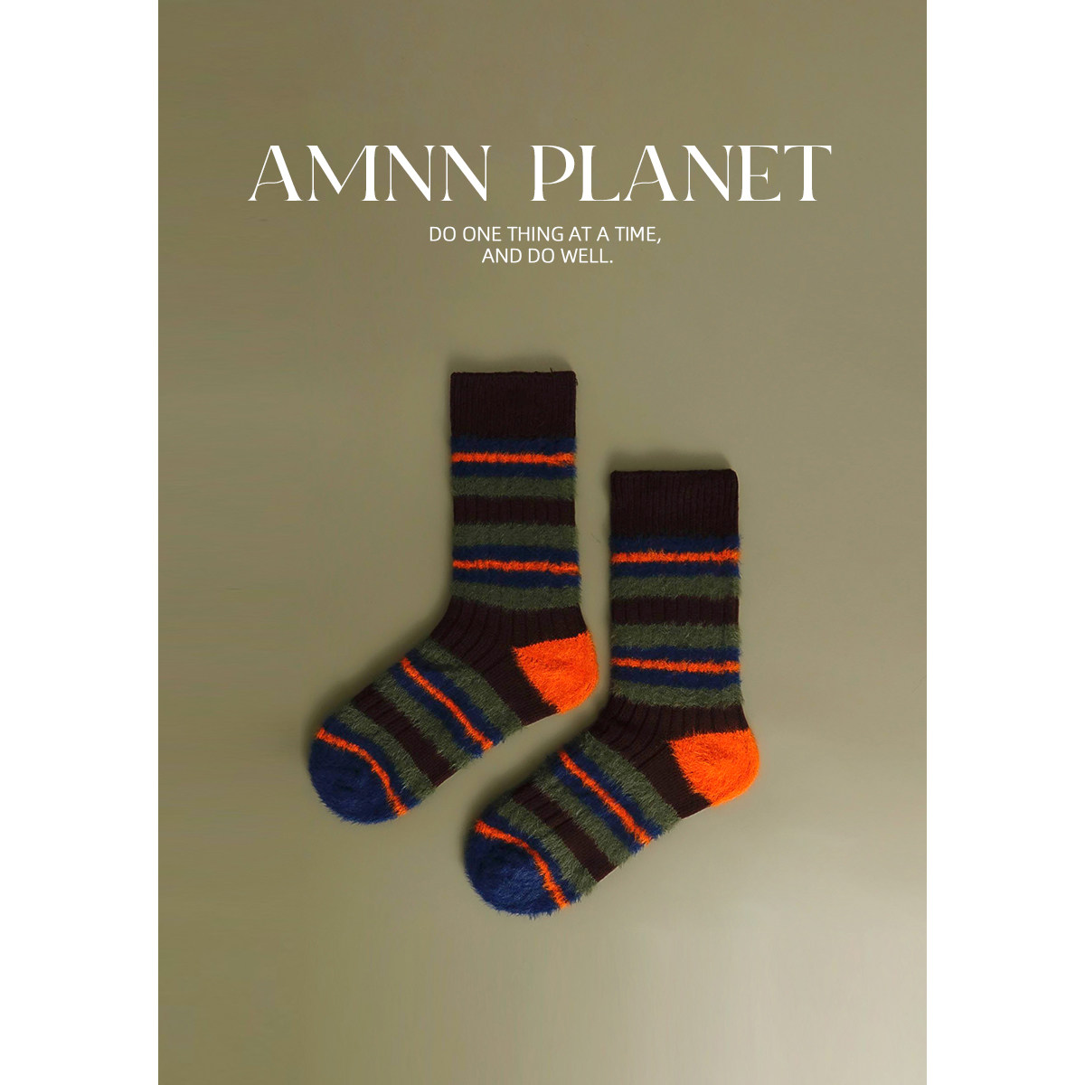 条纹拼色貂毛茸茸袜子