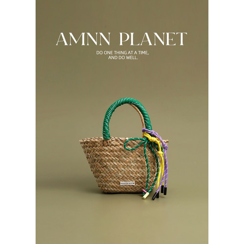 AMNN夏日尼龙绳挂饰草编菜篮子