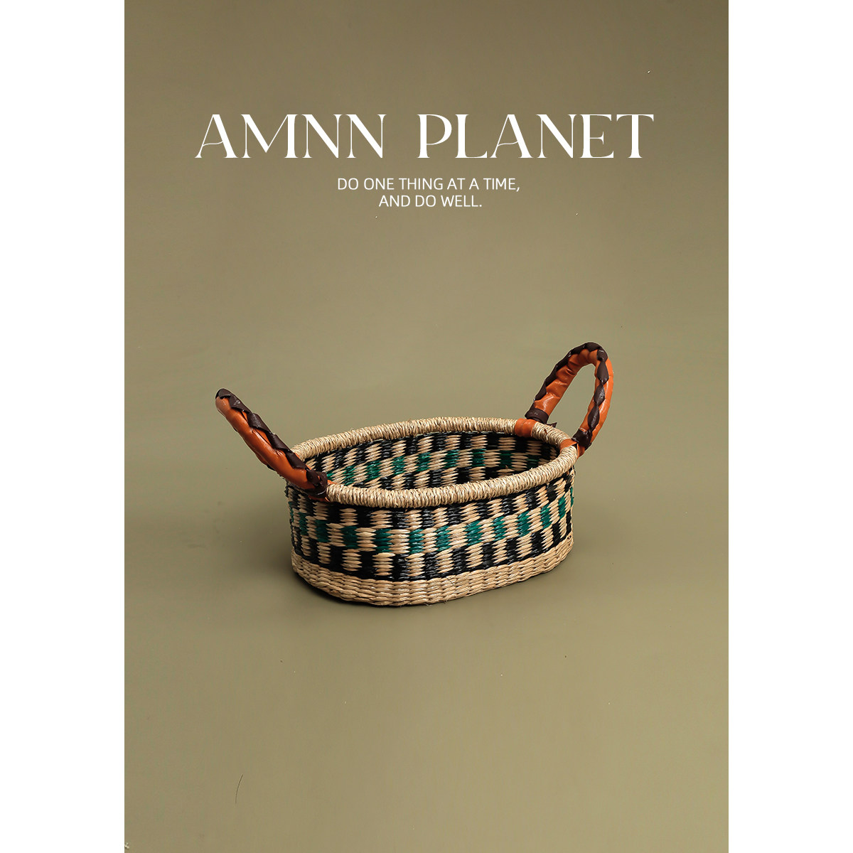 AMNN 北欧风海草手工编织手提篮外出野餐零食篮家用客厅水果篮子