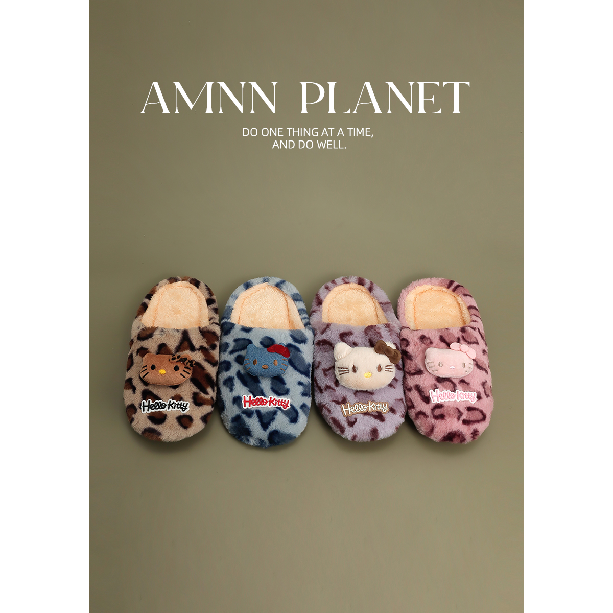 AMNN豹纹kt猫毛绒平底拖鞋