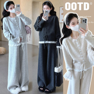 上衣裤 孕妇套装 加厚针织衫 2025设计感洋气孕妇装 子两件套女 秋冬款