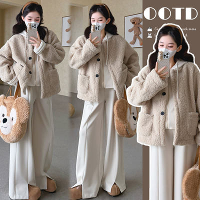 孕妇秋冬外套加厚拼接假两件上衣