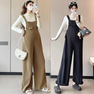 时尚 2025新款 孕妇装 套装 子 孕妇背带裤 宽松灯芯绒吊带休闲裤 秋冬款