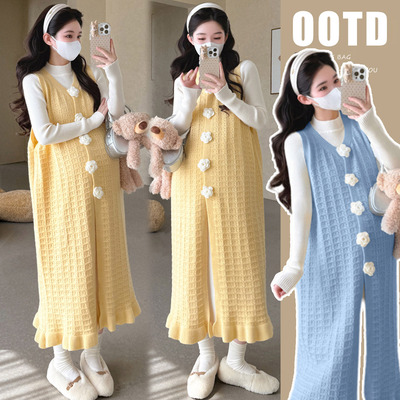 孕妇装秋冬小清新针织连衣裙套装