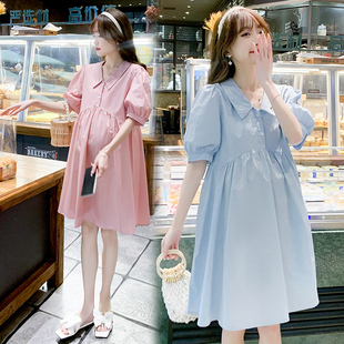 孕妇夏季连衣裙中长款2023孕妇装夏装娃娃领上衣时尚洋气减龄裙子
