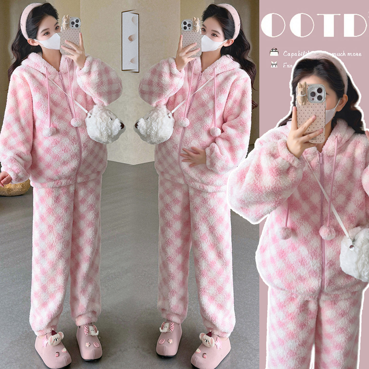 孕妇装秋冬珊瑚绒套装家居服